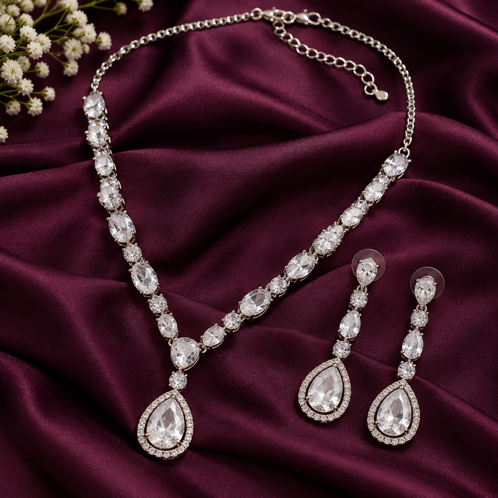 Alisha Solitaire Style CZ Necklace Set