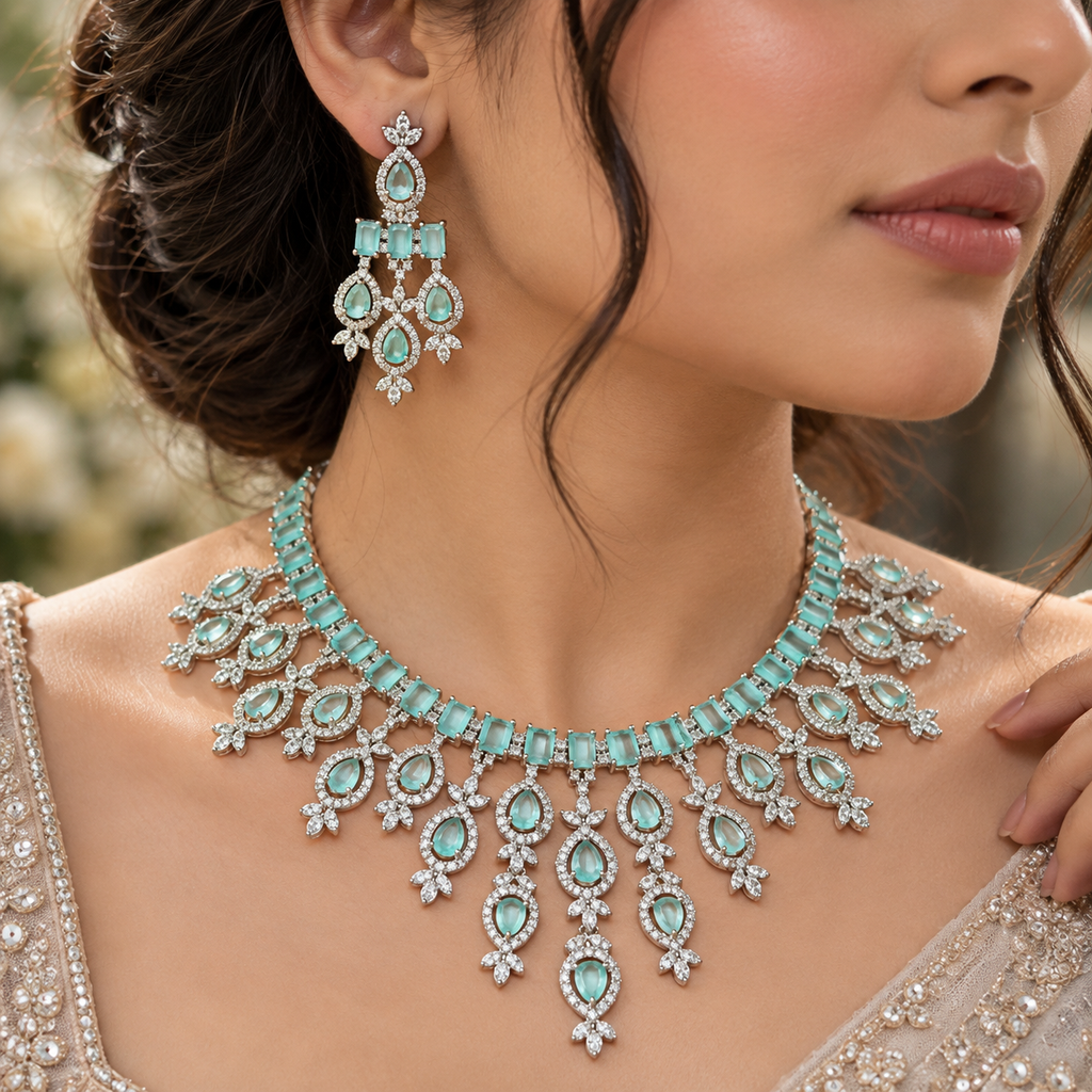 Celina Mint American Daimond Necklace set
