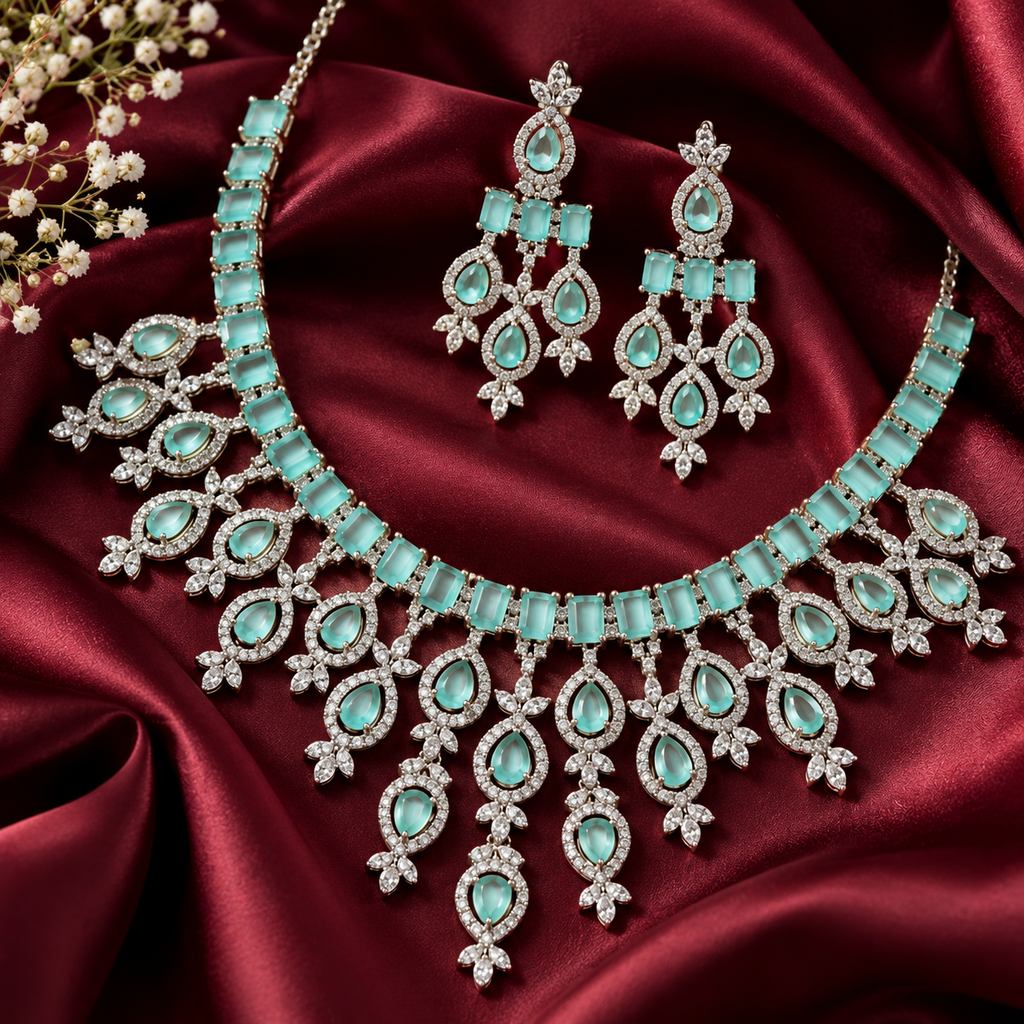 Celina Mint American Daimond Necklace set