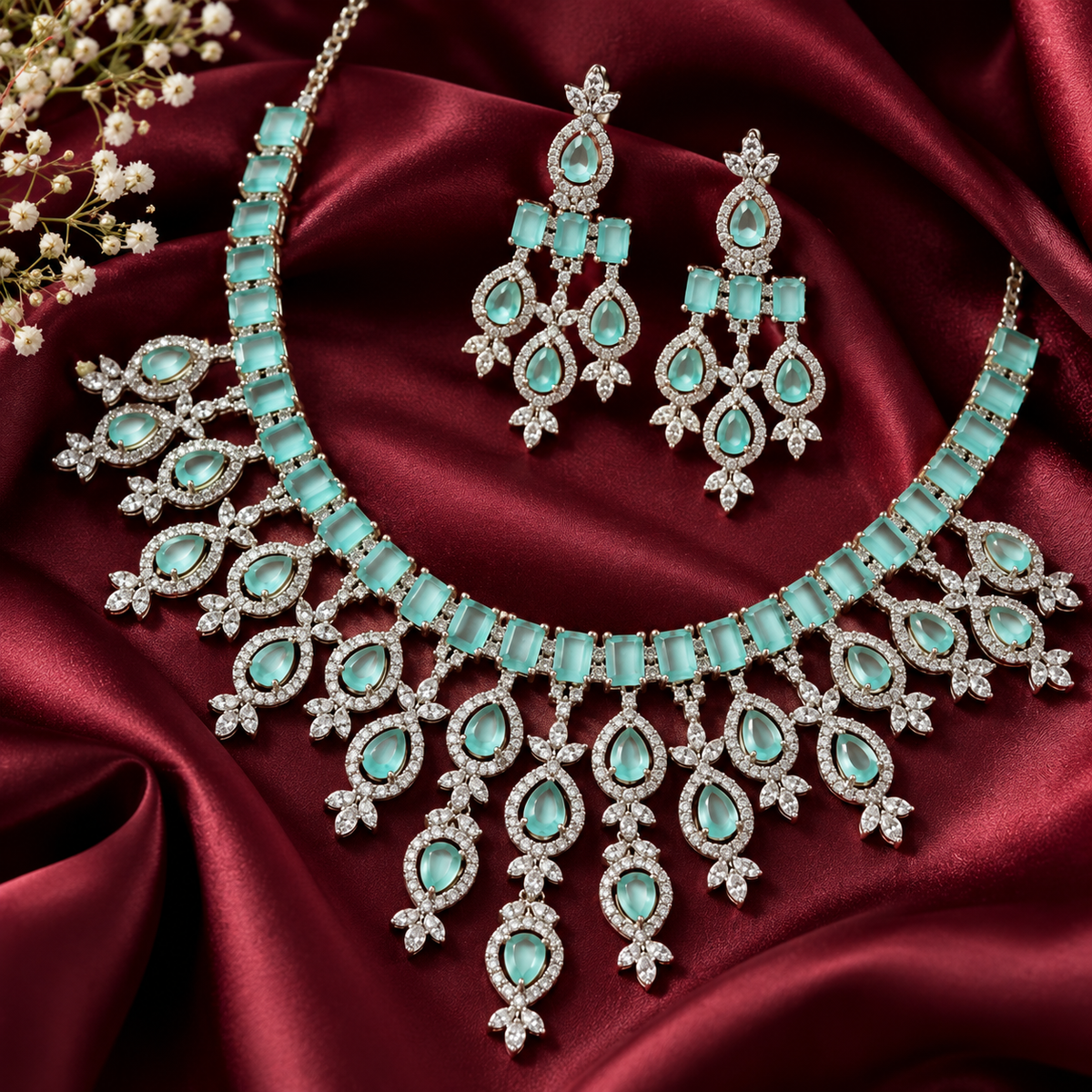 Celina Mint American Daimond Necklace set