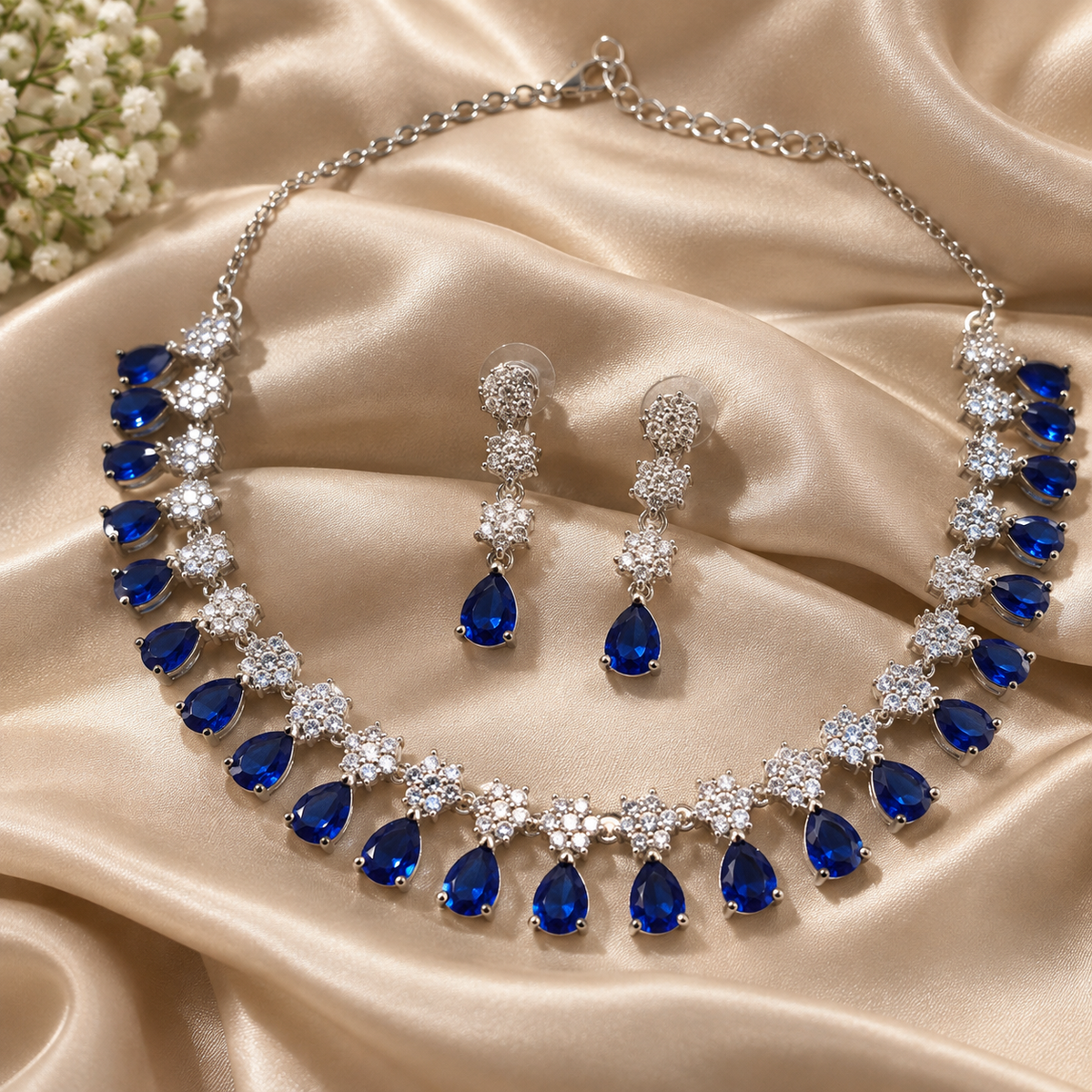 Roma Blue Sapphire American Daimond Necklace set