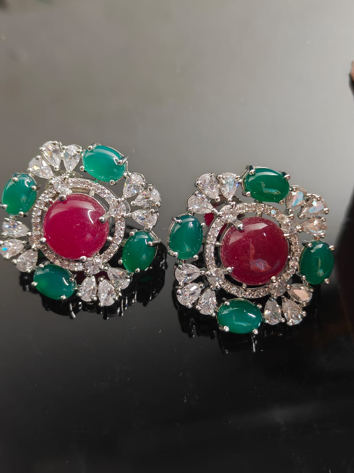 Floral Cabochon Statement Studs