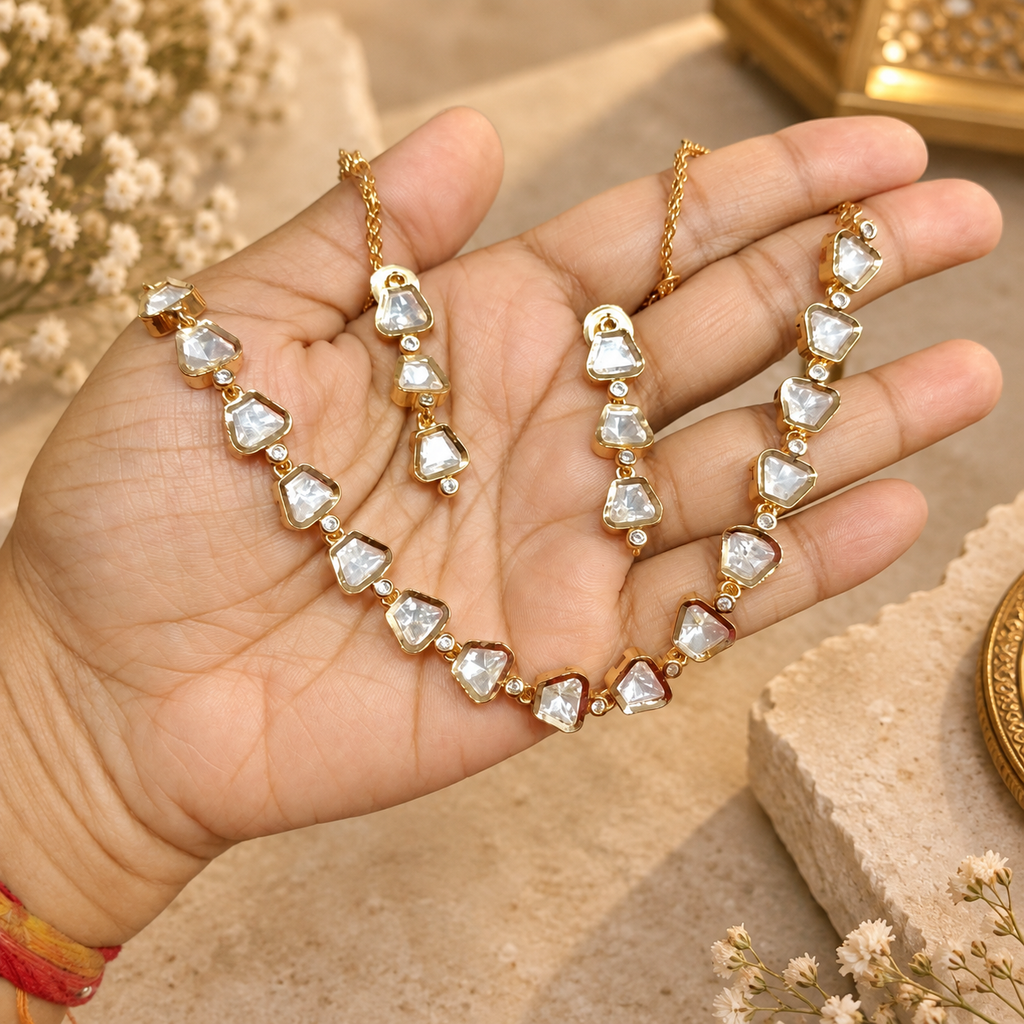 Lashkara Moissanite Single line Necklace Set