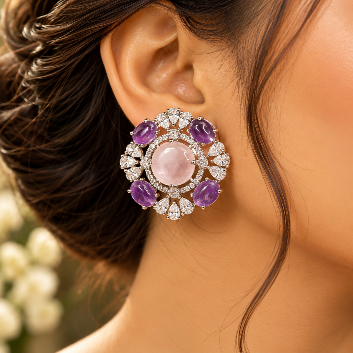 Floral Cabochon Statement Studs