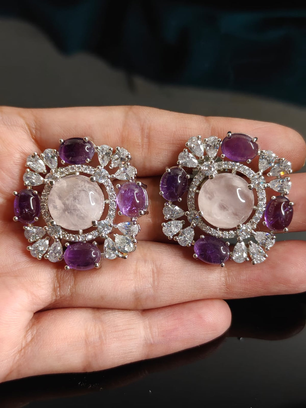 Floral Cabochon Statement Studs
