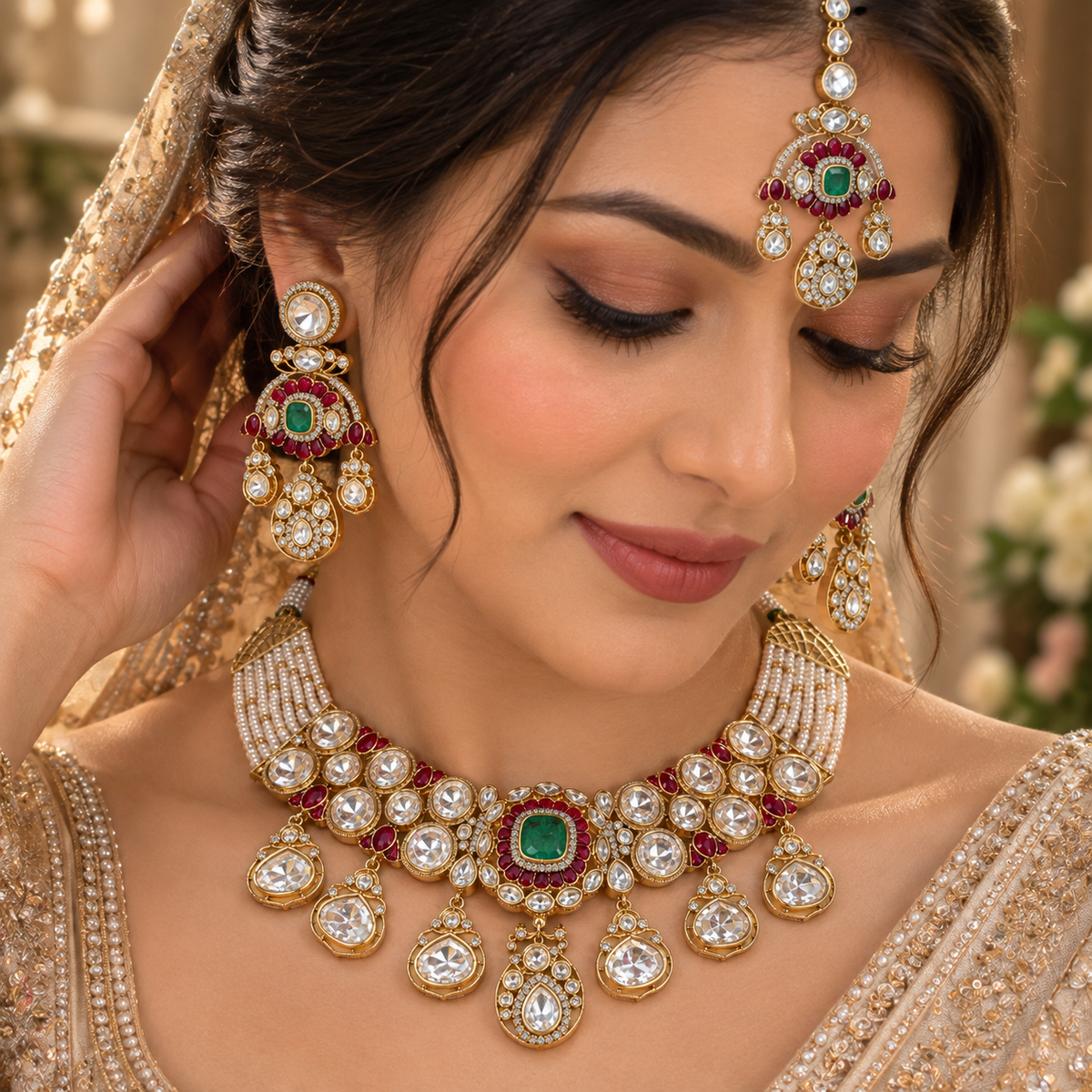 Saakshi Moissanite Polki Necklace set