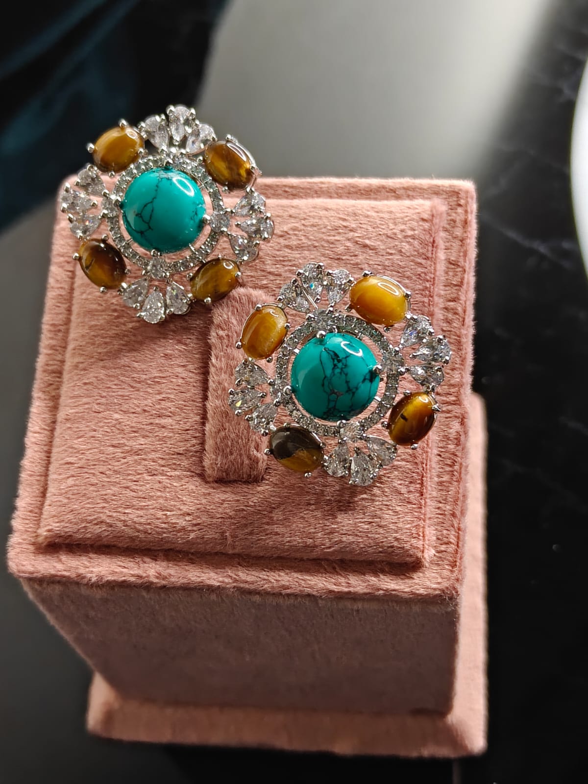 Floral Cabochon Statement Studs