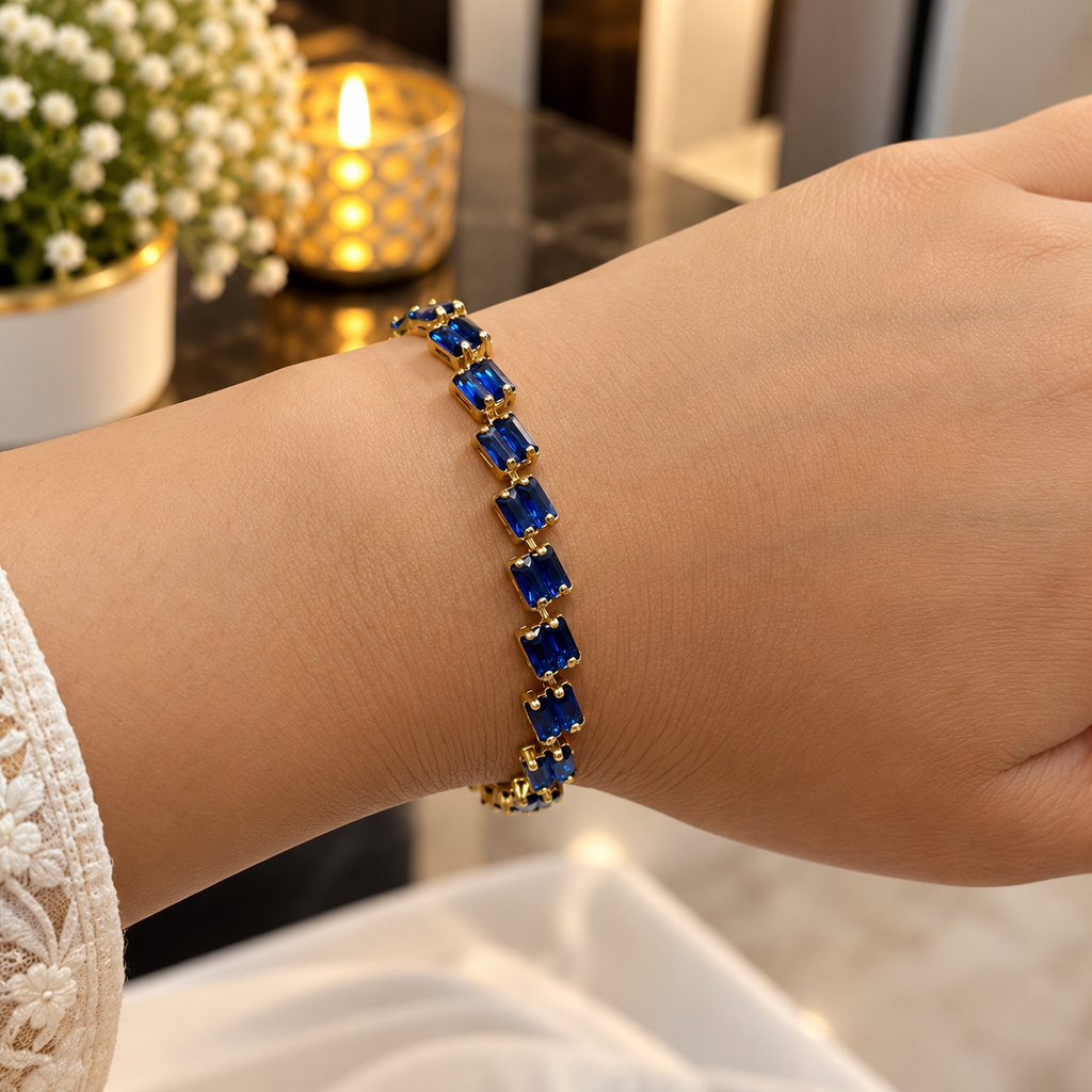 Sakshi Anti Tarnish Blue Sapphire Tennis Bracelet