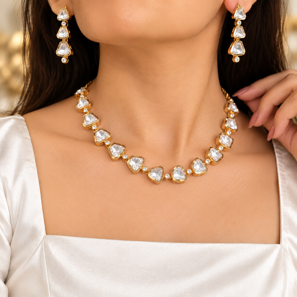 Lashkara Moissanite Single line Necklace Set