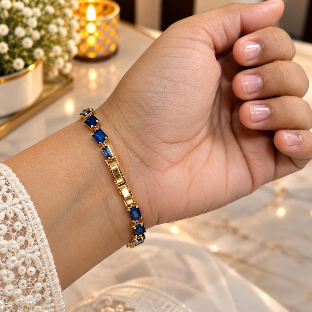 Sakshi Anti Tarnish Blue Sapphire Tennis Bracelet