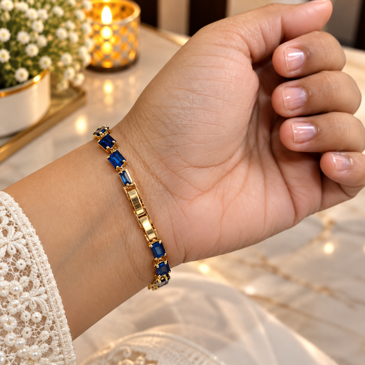 Sakshi Anti Tarnish Blue Sapphire Tennis Bracelet