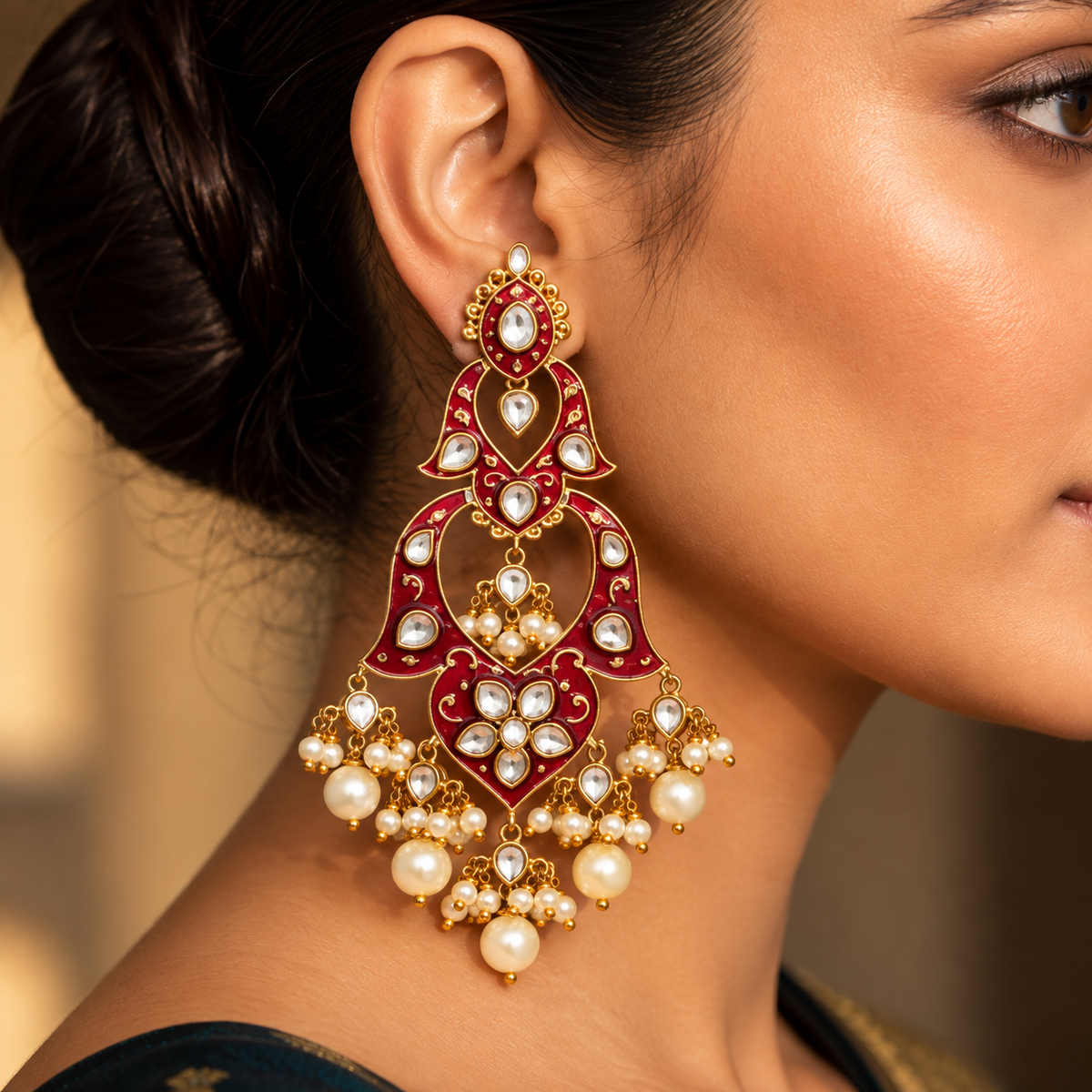 Jini Moissanite Pearl Meenakari Earrings