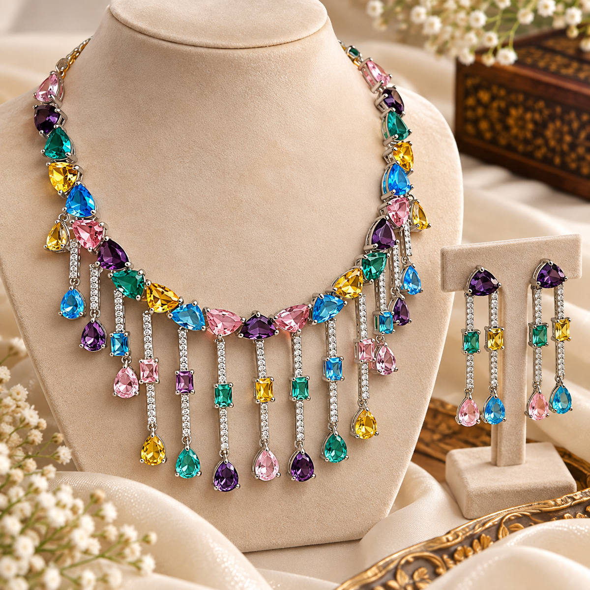 Hansika Multi Color CZ Necklace Set