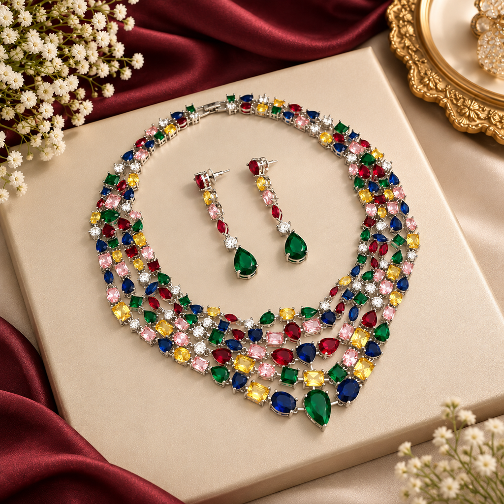 Kavya CZ Multicolor Necklace set