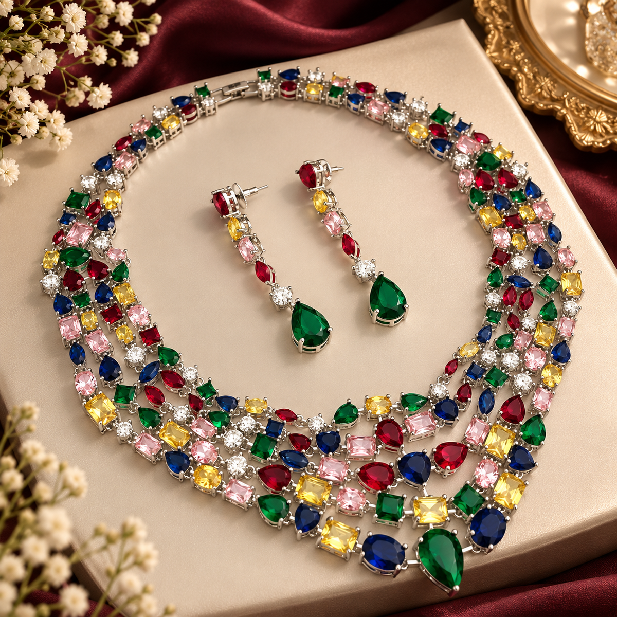 Kavya CZ Multicolor Necklace set
