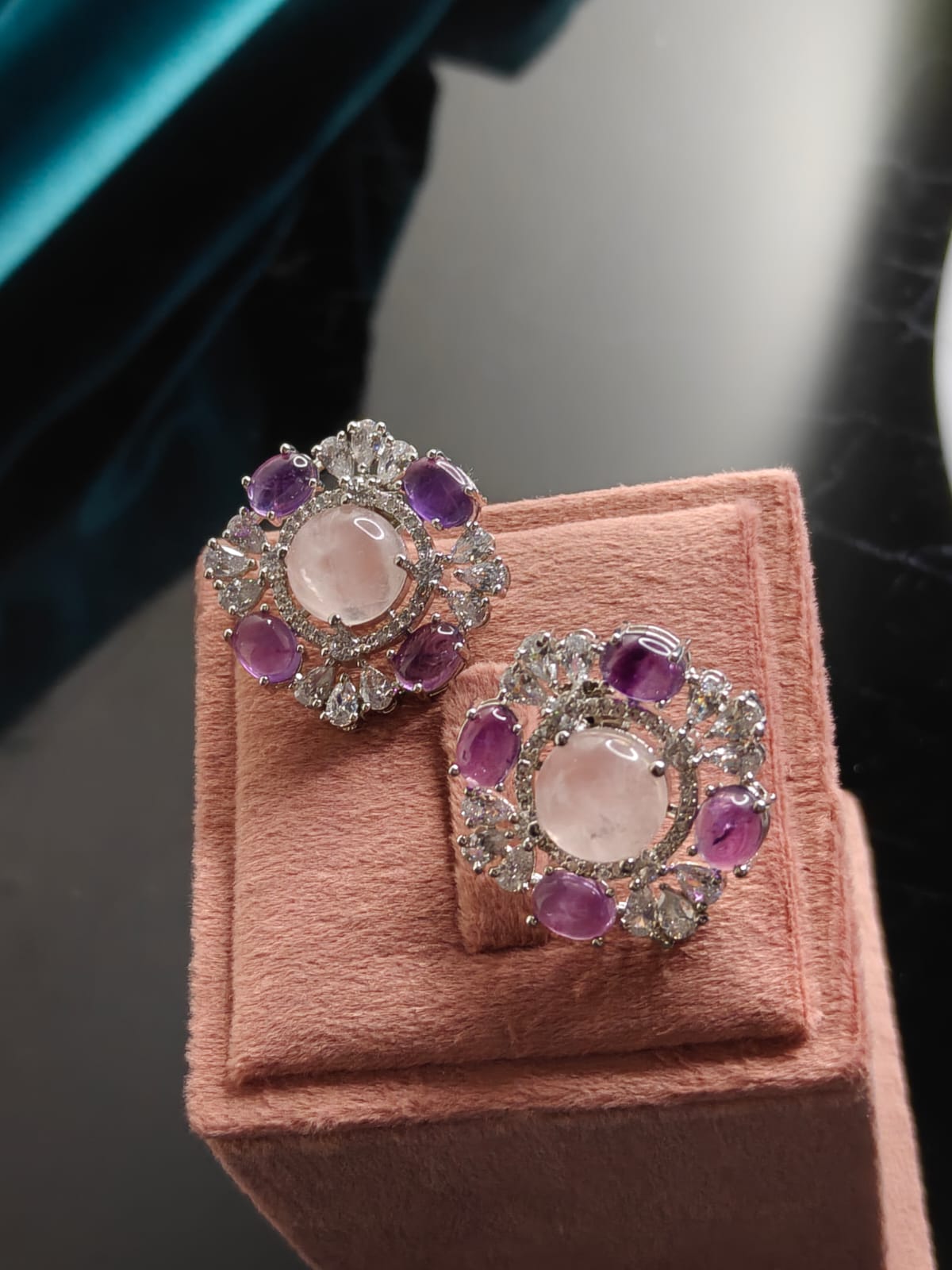 Floral Cabochon Statement Studs