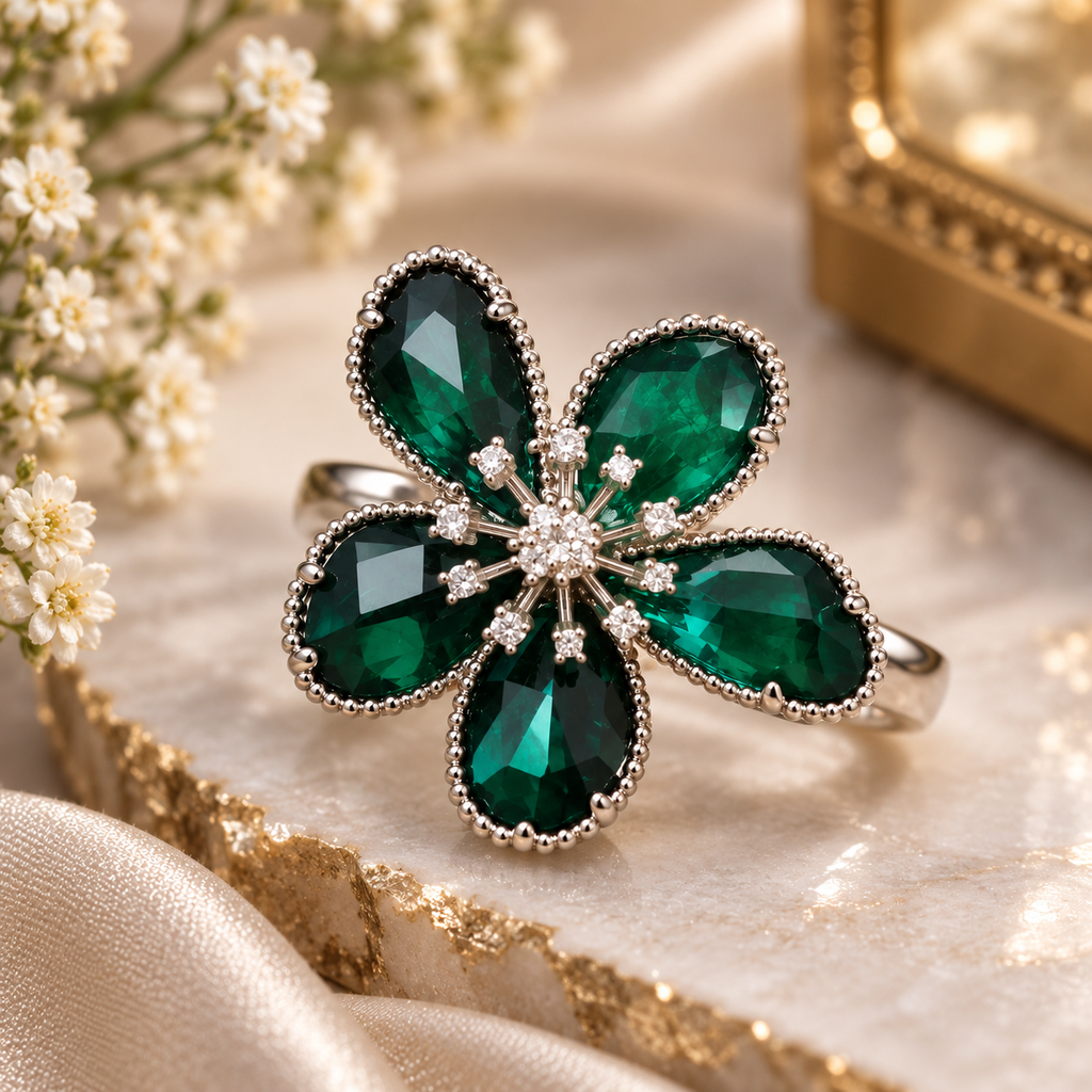 Emerald Green CZ Adjustable Ring