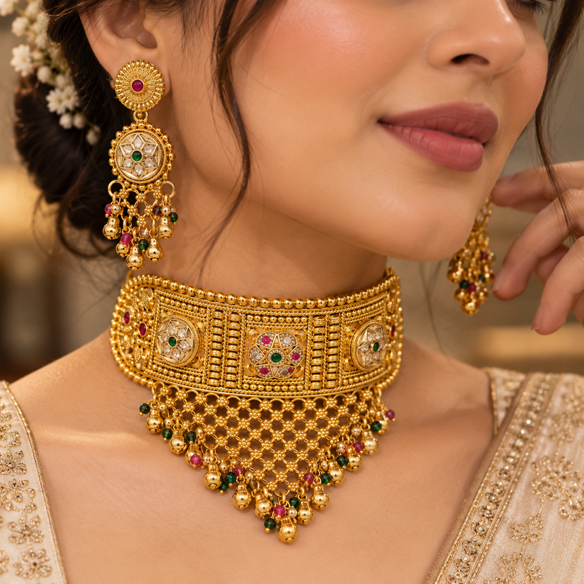 Leela Gold Lookalike Choker Set