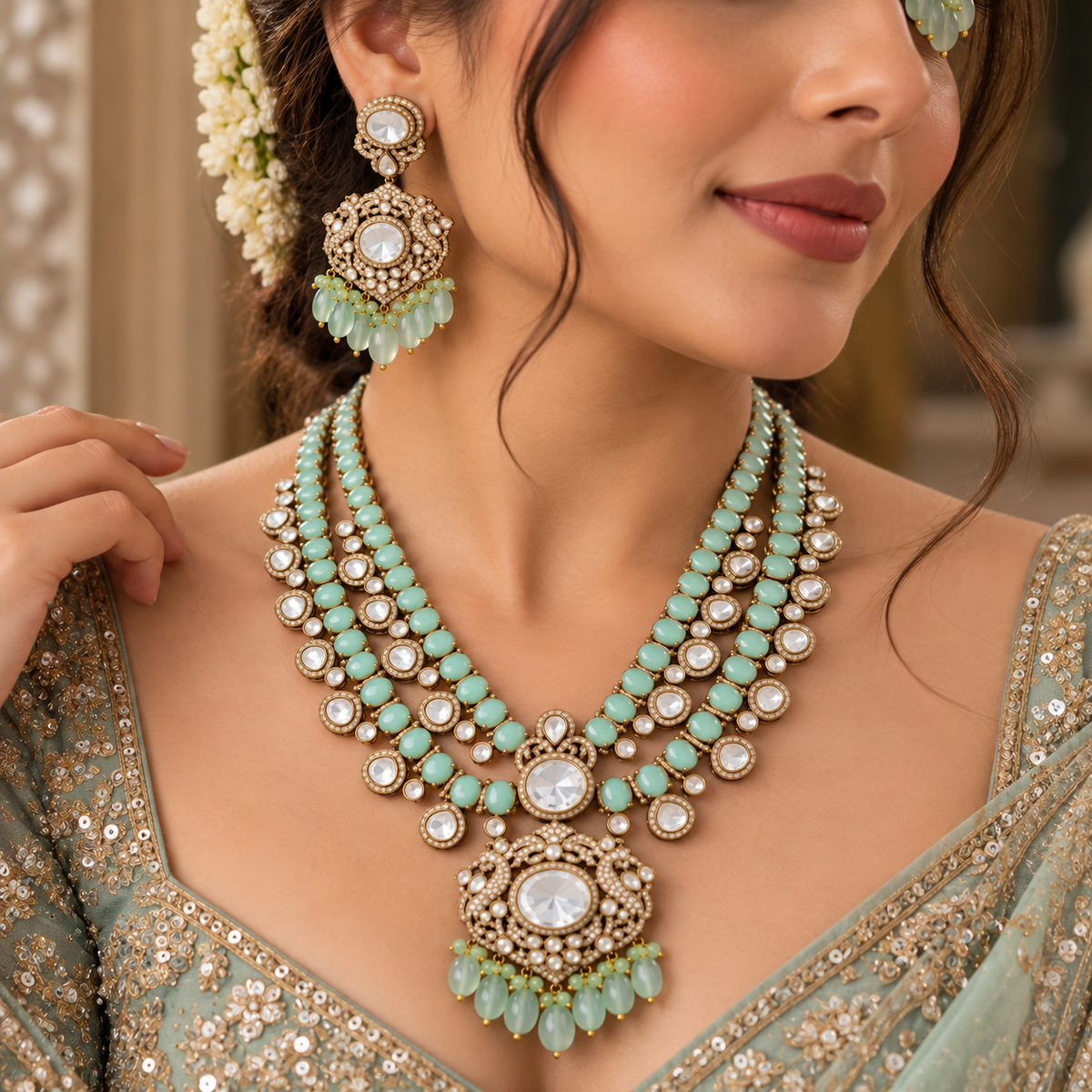 Kylie Moissionite Polki Necklace Set