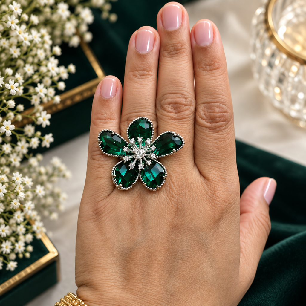 Emerald Green CZ Adjustable Ring