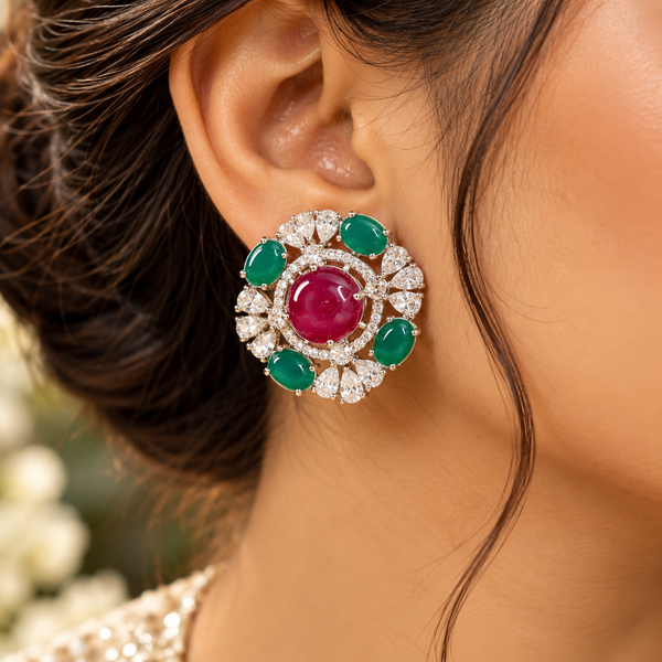 Floral Cabochon Statement Studs